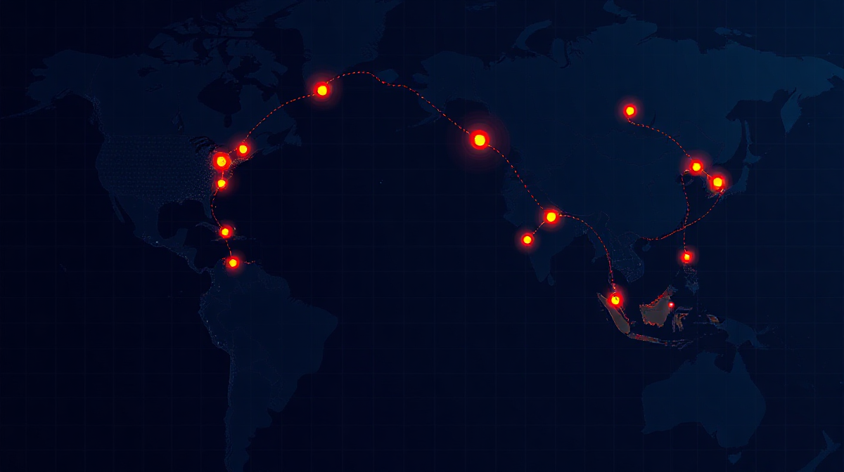 Glowing Asia-Pacific regional map with interconnected commerce nodes representing B2B trade flows across Hong Kong, Singapore, Indonesia, and Australia