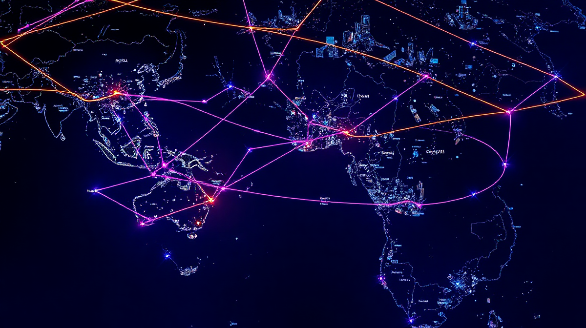 Interconnected digital trade routes linking Asia-Pacific cities representing multi-market e-commerce operations