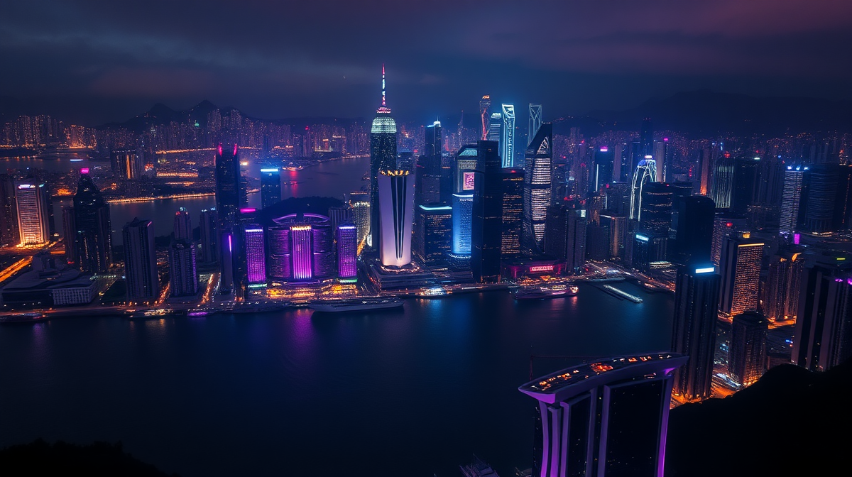 Hong Kong night skyline with digital commerce data overlay representing e-commerce managed operations in 2026